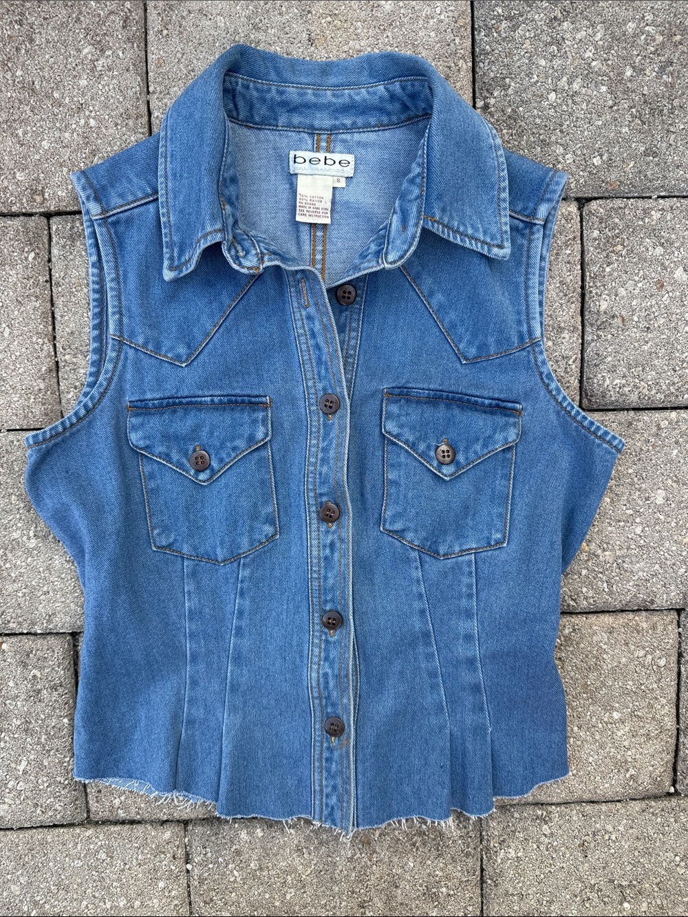 Vintage bebe Blue Denim Sleeveless western Button Vest